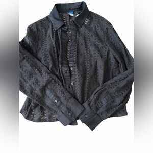Old Navy Black Lace Button Up Shirt